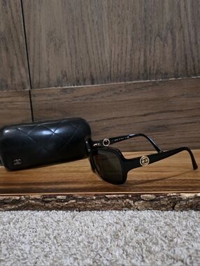CHANEL Black Sunglasses with Gold CC Emblem